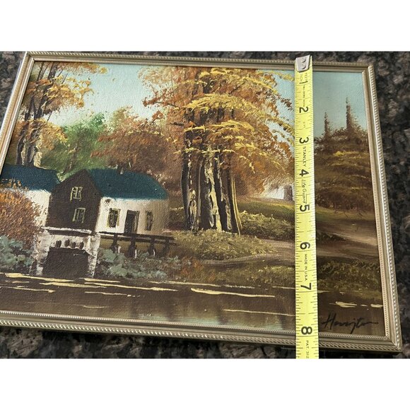 Fall Landscape Oil Painting On Board Mountain Lake Trees 8 x 10 - Picture 3 of 7